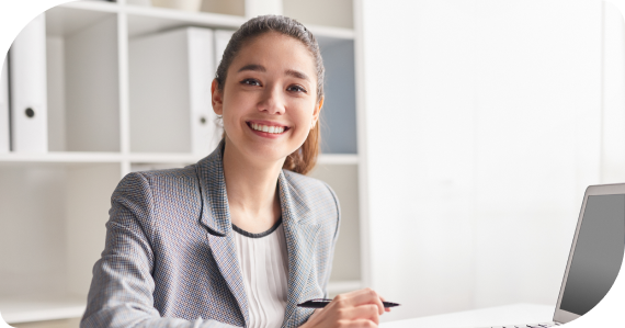 A female financial staff from a legal loan company in Singapore with a beaming smile
